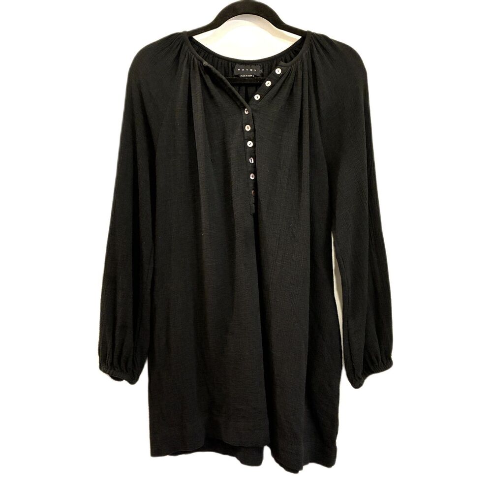 HATCH Black Relaxed Button Up Henley Maternity Midi Dress Women's Size 1 - Picture 2 of 10